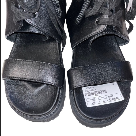 YOHJI YAMAMOTO sandals black leather EU 38 US 8 lug sole gladiator lace up NWT - Picture 7 of 13